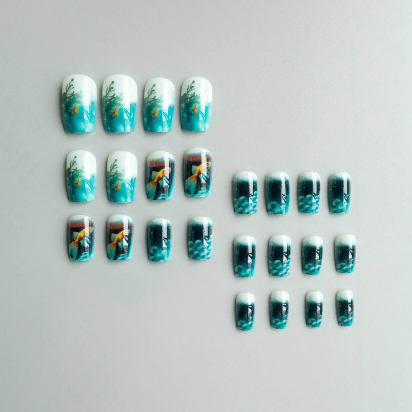 French Nails Press on Nails Acrylic Press on Nails Handmade Thick Press on Nails 3d Art Fish False Nails Remover Fake Nails 24Pc