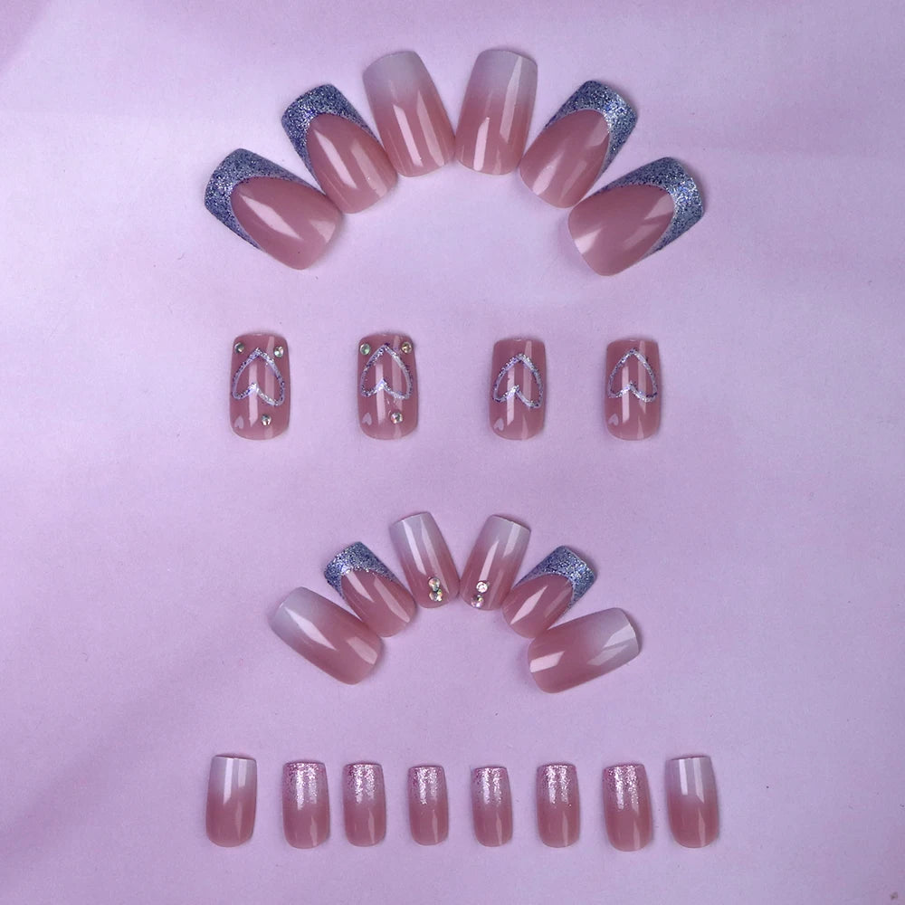 ARTAUG 24PCS Medium pink glitter press on nails and press on full set and press on nails love design sweet and cute