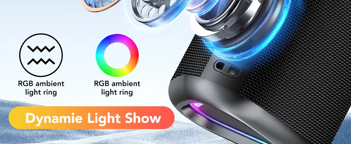 Bluetooth Speaker, 2025 Portable Wireless Speakers with Led Light, Bluetooth 5.4, 24H Playtime, Enhanced Bass, IPX7 Waterproof