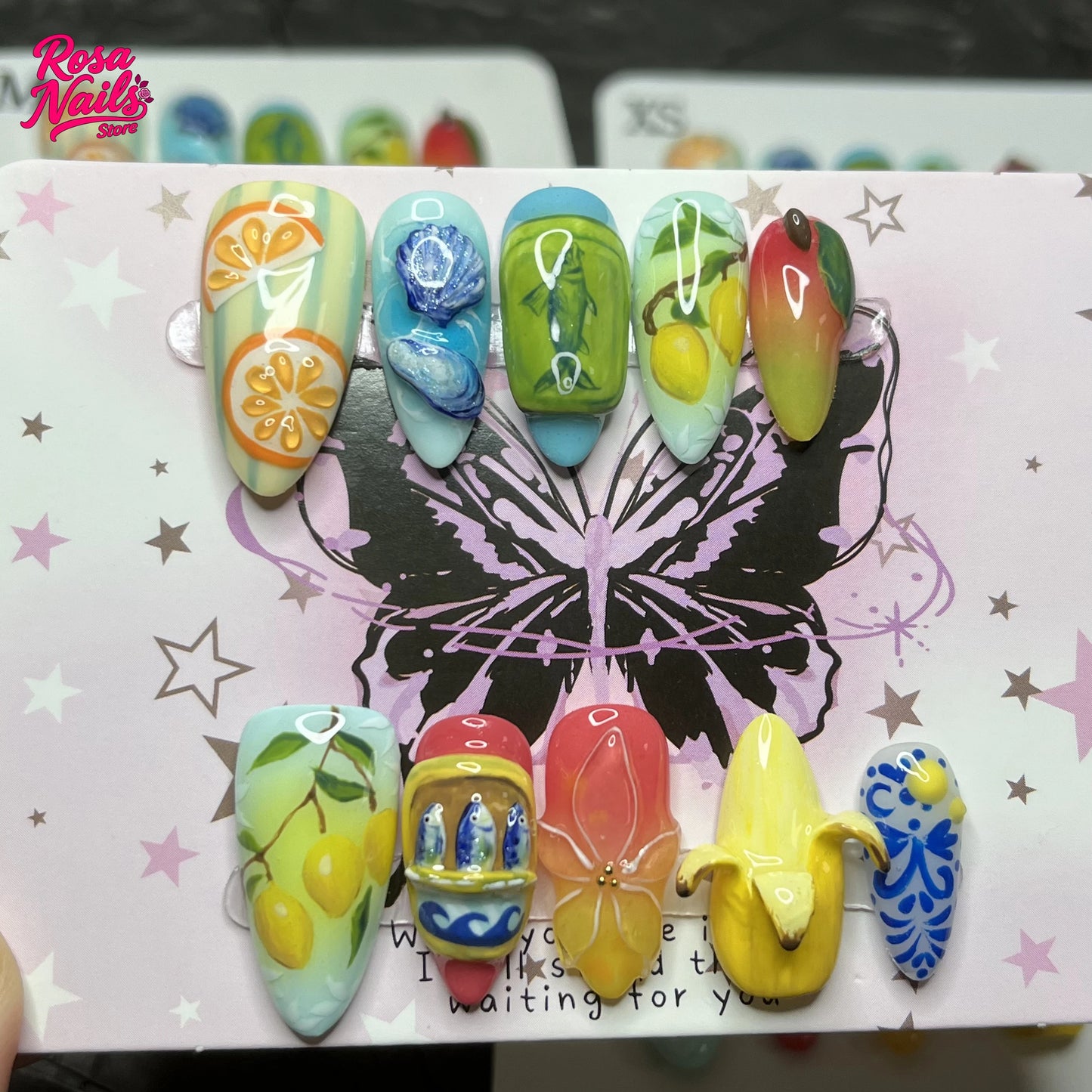 10pcs Handmade Press on Nails Cute 3D Banana Nail Art Presson False Nail Thick Acrylic Hand Painted Lemon Almond Press ons Nails