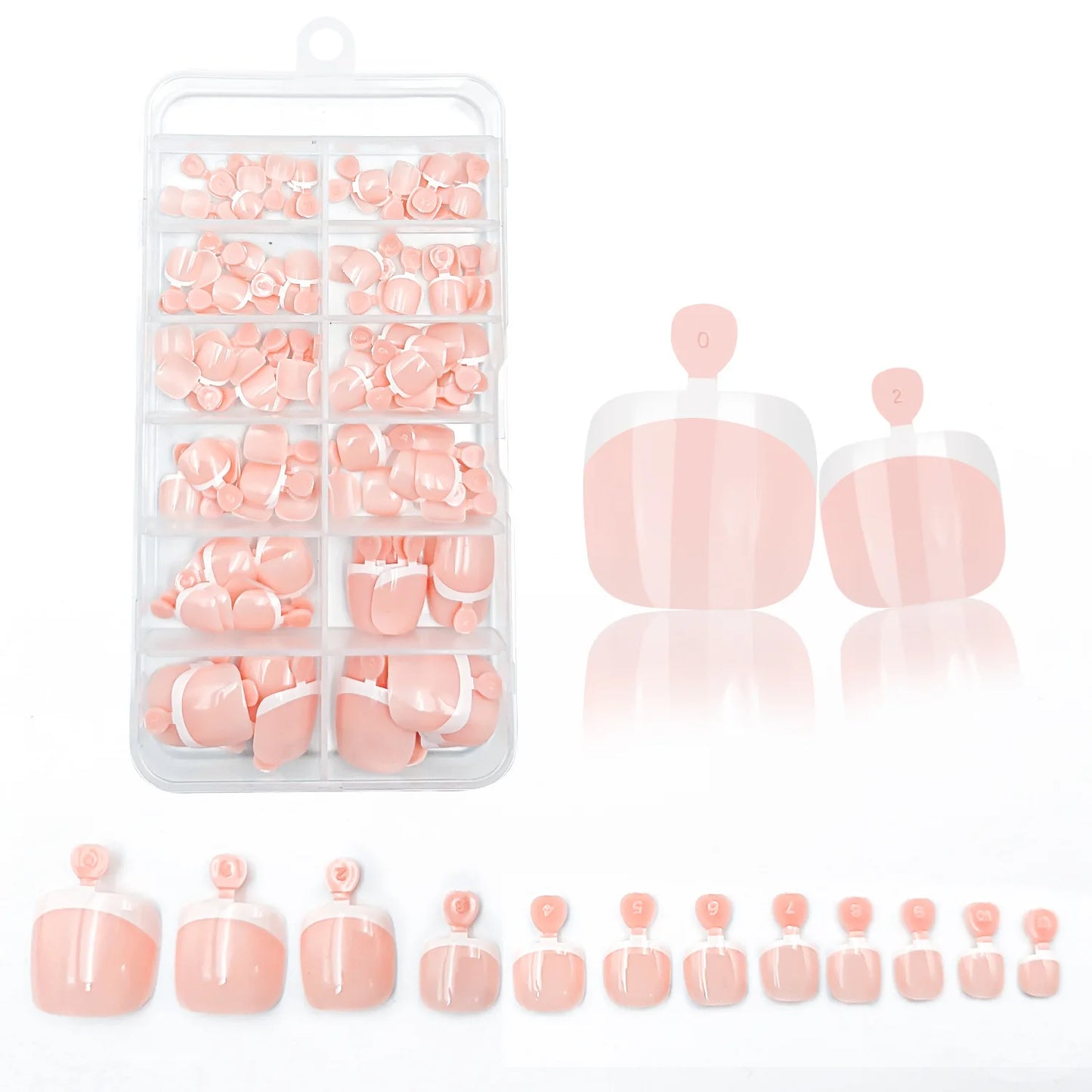 120Pcs Glossy Nude Pink French Press-On-Toenail Set 1*Box Short French Square Fake Toe Nails Solid-Color Manicure Toenails Tips