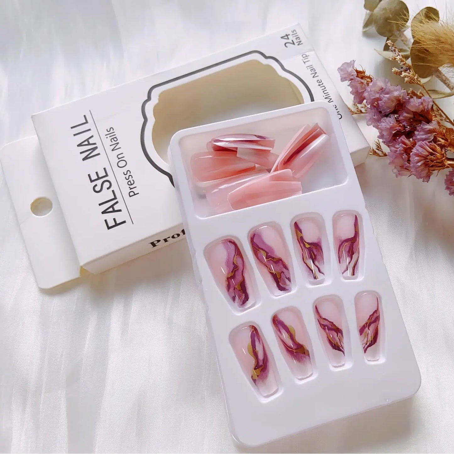 French Nails Press on Nails Acrylic Press on Nails Handmade Thick Press on Nails 3d Art Fish False Nails Remover Fake Nails 24Pc