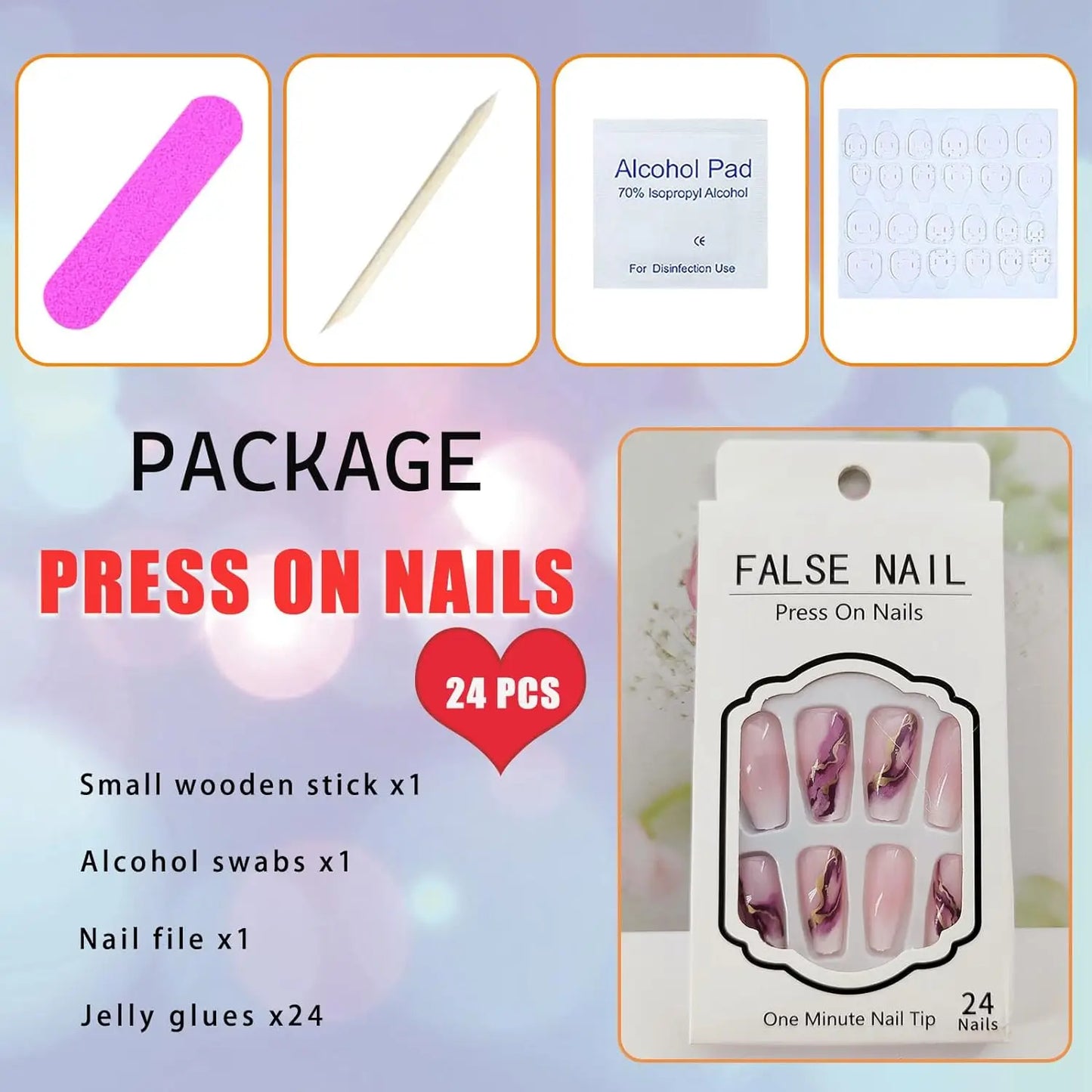 French Nails Press on Nails Acrylic Press on Nails Handmade Thick Press on Nails 3d Art Fish False Nails Remover Fake Nails 24Pc