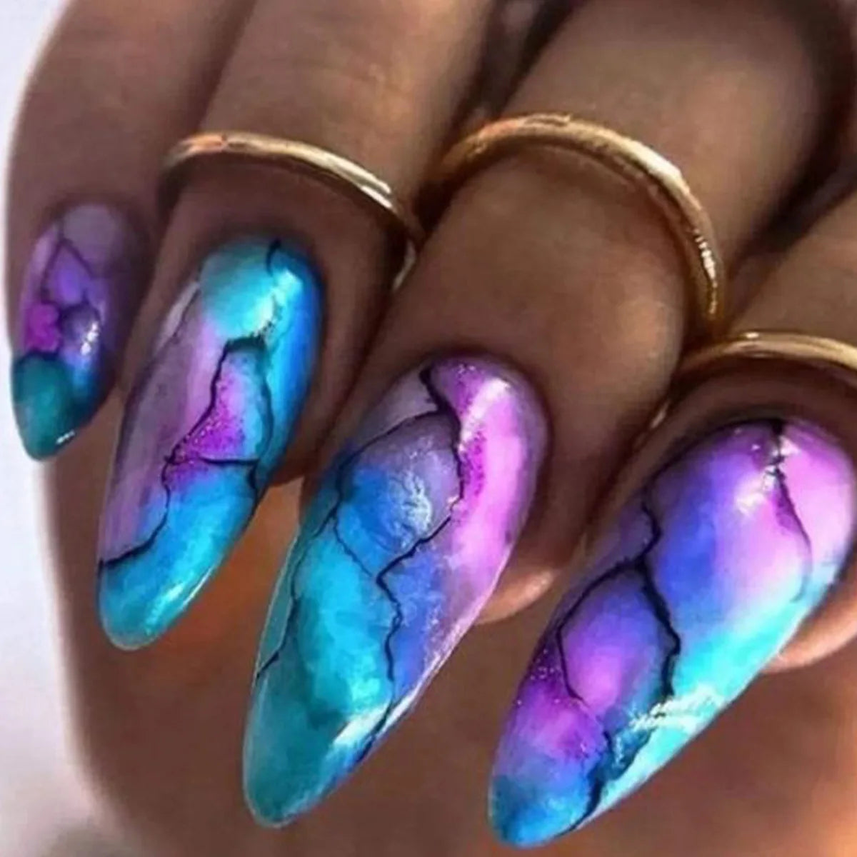 French Nails Press on Nails Acrylic Press on Nails Handmade Thick Press on Nails 3d Art Fish False Nails Remover Fake Nails 24Pc