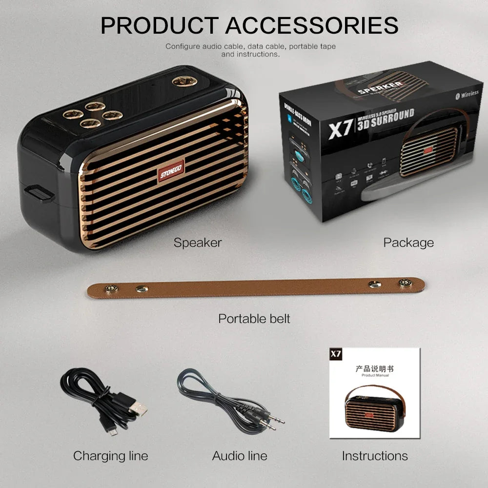 Bluetooth Speaker Wireless Portable Stereo Sound with Deep Bass Treble Wireless 5.0 TWS TF Card USB AUX Audio Input