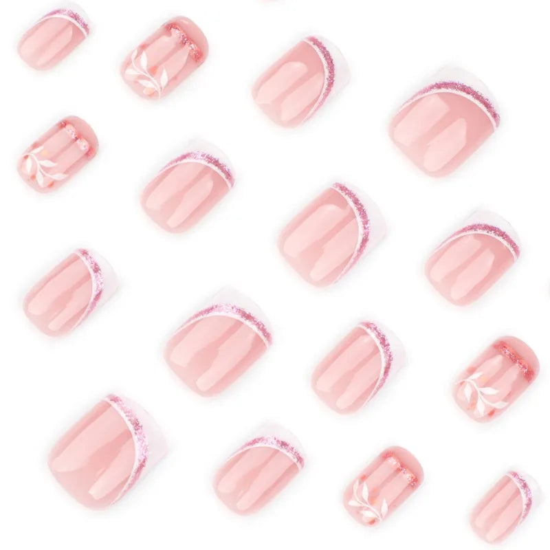 24pcs French Press on Nails with Tools Simple Realistic False Nails Women Short Square Cheap Nail Tips Artificial Finger Nails