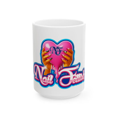 Nail Art Lover's Heart Mug, Cute Ceramic Coffee Mug, Gifts for Nail Technicians and Beauty Enthusiasts, Birthday, Self-Care, Cute Home Decor