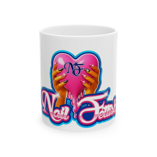 Nail Art Lover's Heart Mug, Cute Ceramic Coffee Mug, Gifts for Nail Technicians and Beauty Enthusiasts, Birthday, Self-Care, Cute Home Decor