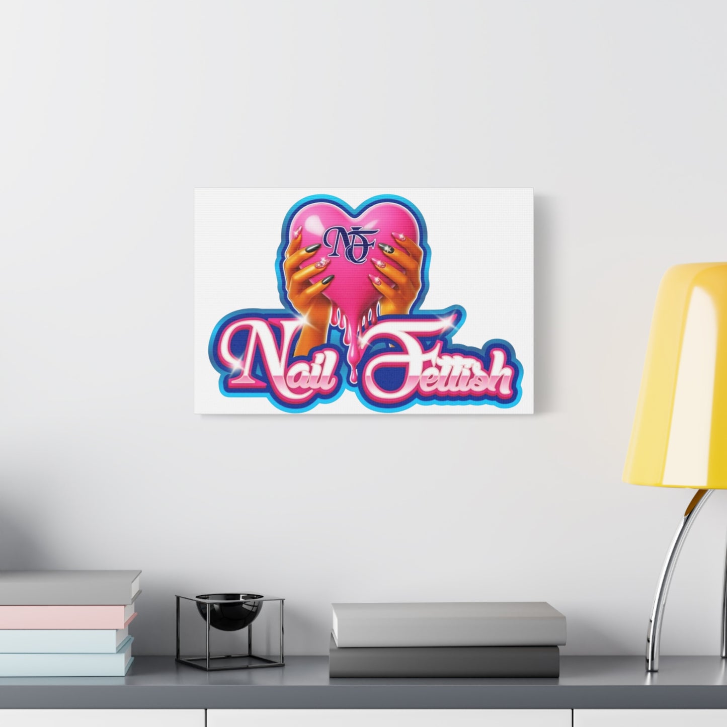 Nail Art Canvas, Wall Decor, Beauty Lover Gift, Girly Room Decor, Feminine Art, Nail Salon Decor, Heart Theme