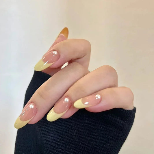 Simple French Press on Nails Solid Color Nude Pink Almond Nails Acrylic Artificial False Nails with Glue Full Cover Nail Tip Art