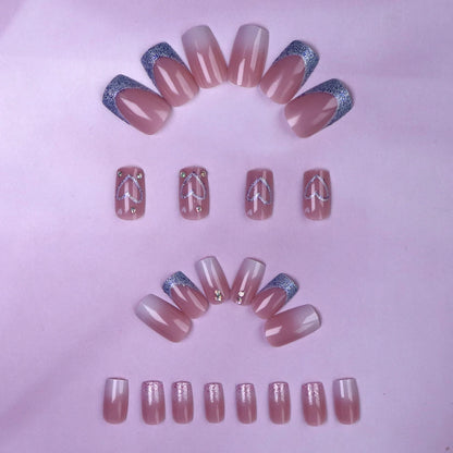 ARTAUG 24PCS Medium pink glitter press on nails and press on full set and press on nails love design sweet and cute