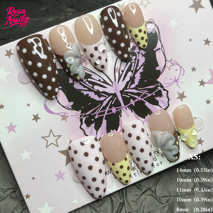 10pcs Handmade Press on Nails Cute 3D Banana Nail Art Presson False Nail Thick Acrylic Hand Painted Lemon Almond Press ons Nails