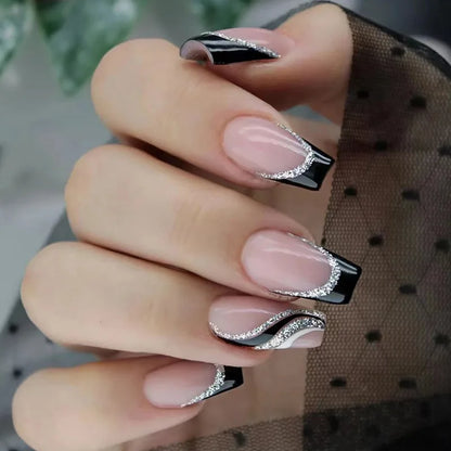 French Nails Press on Nails Acrylic Press on Nails Handmade Thick Press on Nails 3d Art Fish False Nails Remover Fake Nails 24Pc