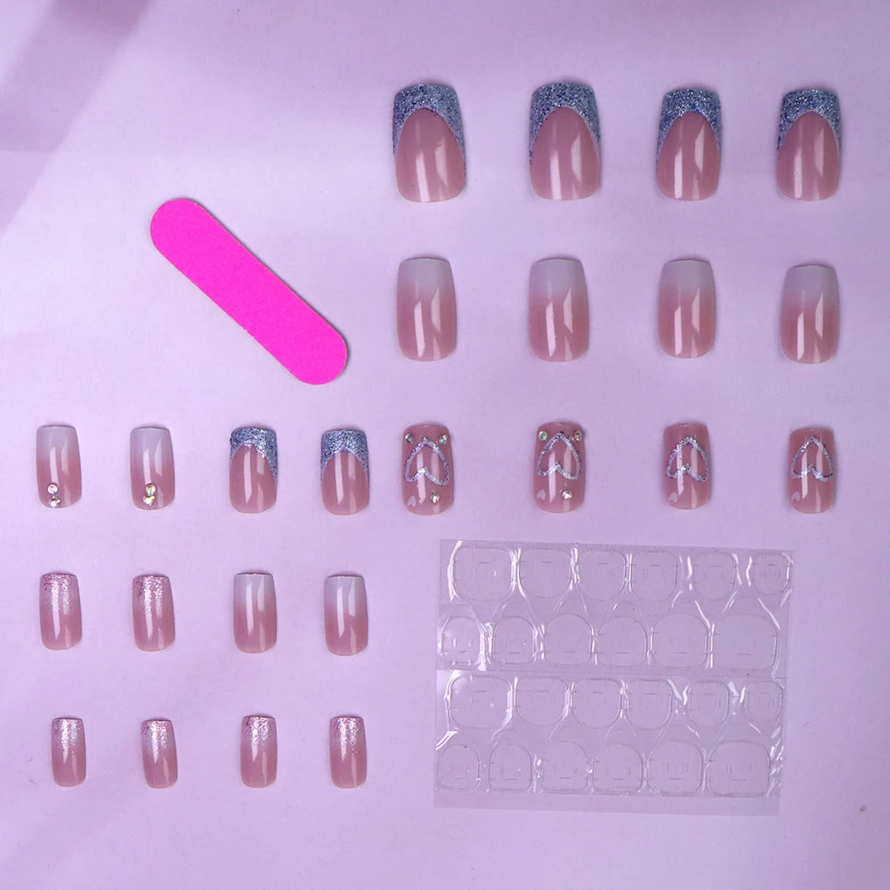 ARTAUG 24PCS Medium pink glitter press on nails and press on full set and press on nails love design sweet and cute