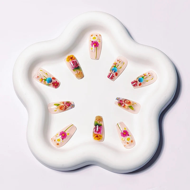 Medium-long Translucent Brilliant Flower Press-on Nails Stickers for Stunning Nails