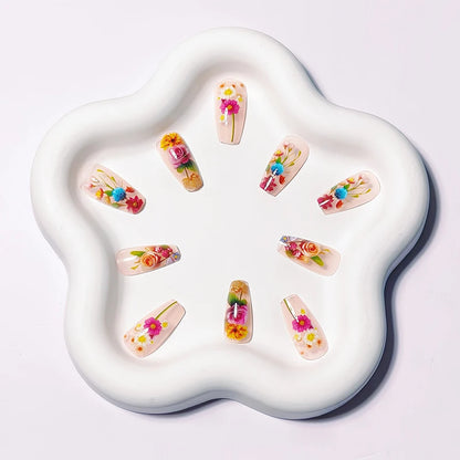 Medium-long Translucent Brilliant Flower Press-on Nails Stickers for Stunning Nails