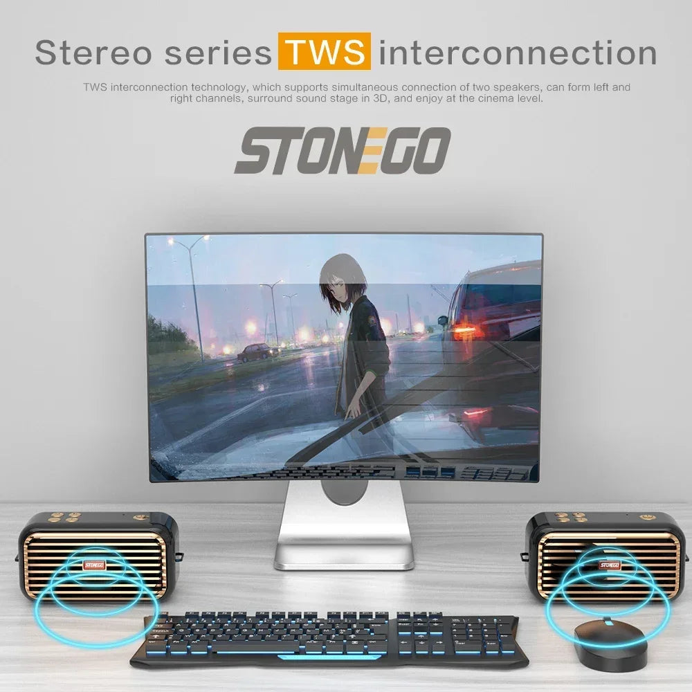 Bluetooth Speaker Wireless Portable Stereo Sound with Deep Bass Treble Wireless 5.0 TWS TF Card USB AUX Audio Input
