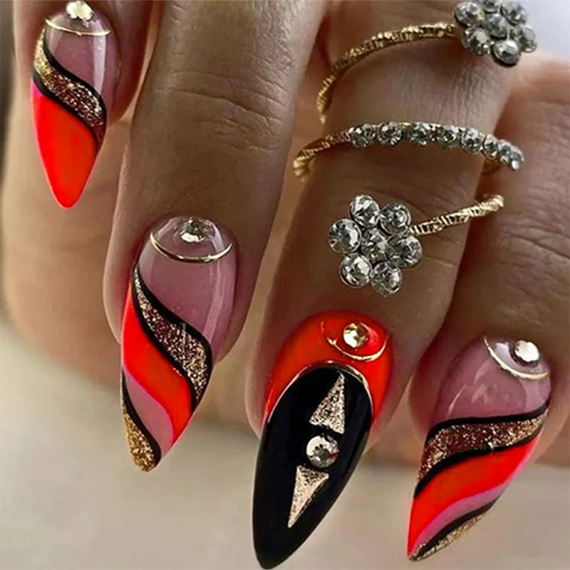 French Nails Press on Nails Acrylic Press on Nails Handmade Thick Press on Nails 3d Art Fish False Nails Remover Fake Nails 24Pc