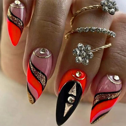 French Nails Press on Nails Acrylic Press on Nails Handmade Thick Press on Nails 3d Art Fish False Nails Remover Fake Nails 24Pc