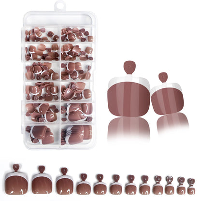 120Pcs Glossy Nude Pink French Press-On-Toenail Set 1*Box Short French Square  Fake Toe Nails Solid-Color Manicure Toenails Tips