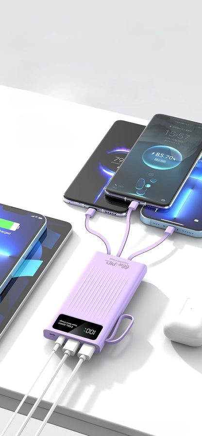 66W Super Fast Power Bank 20000 mAh Large Capacity Mobile Battery Pack Intelligent Digital Display for iPhone Xiaomi