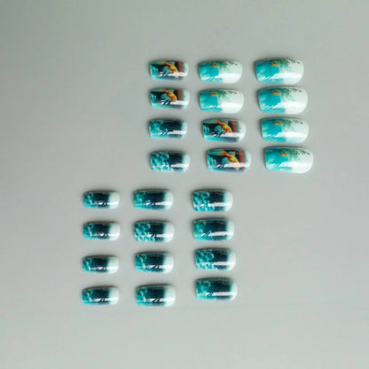 French Nails Press on Nails Acrylic Press on Nails Handmade Thick Press on Nails 3d Art Fish False Nails Remover Fake Nails 24Pc