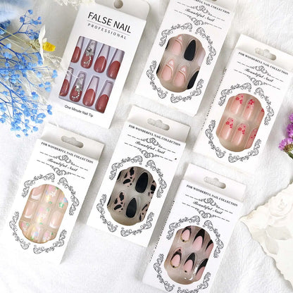 French Nails Press on Nails Acrylic Press on Nails Handmade Thick Press on Nails 3d Art Fish False Nails Remover Fake Nails 24Pc