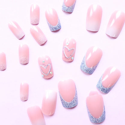 ARTAUG 24PCS Medium pink glitter press on nails and press on full set and press on nails love design sweet and cute