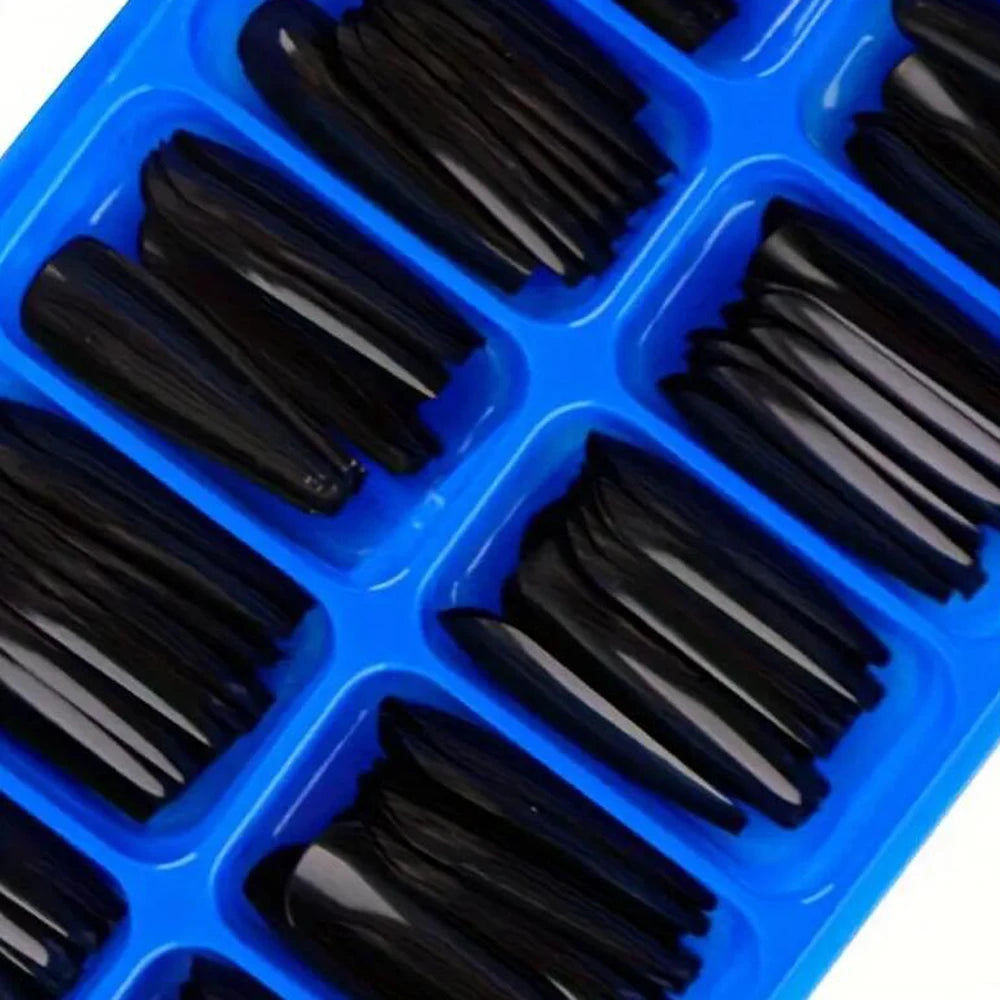 120pcs Long Coffin Black Press-On Nails Full Cover Ballet Square Shape False Nails Solid Color Glossy Finish Durable Fake Nails*