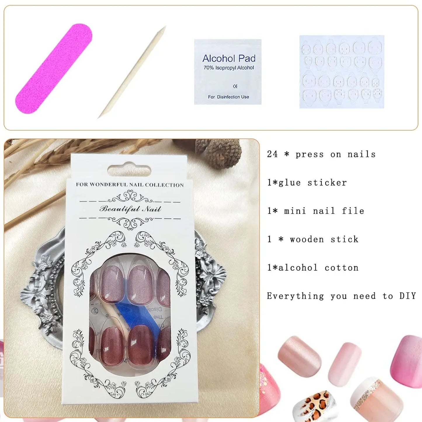 French Nails Press on Nails Acrylic Press on Nails Handmade Thick Press on Nails 3d Art Fish False Nails Remover Fake Nails 24Pc