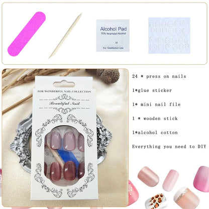 French Nails Press on Nails Acrylic Press on Nails Handmade Thick Press on Nails 3d Art Fish False Nails Remover Fake Nails 24Pc
