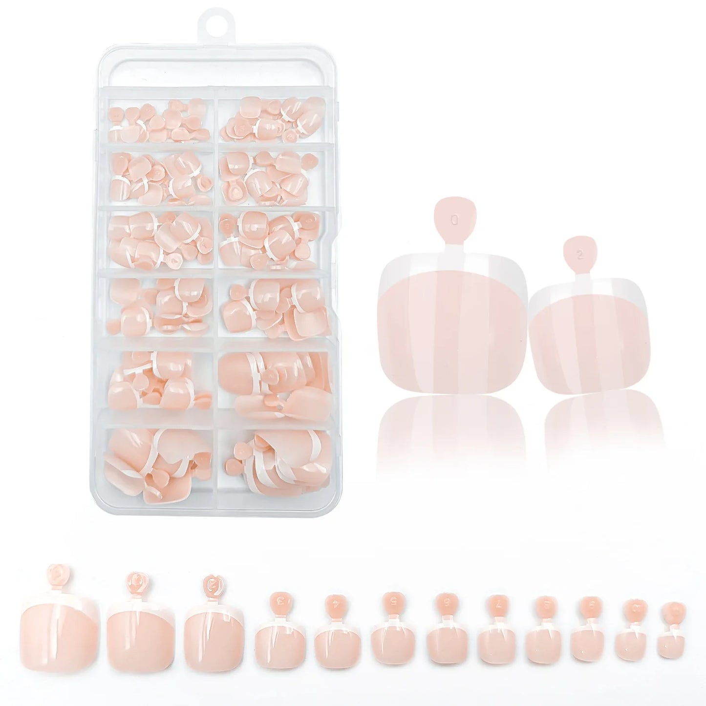 120Pcs Glossy Nude Pink French Press-On-Toenail Set 1*Box Short French Square  Fake Toe Nails Solid-Color Manicure Toenails Tips