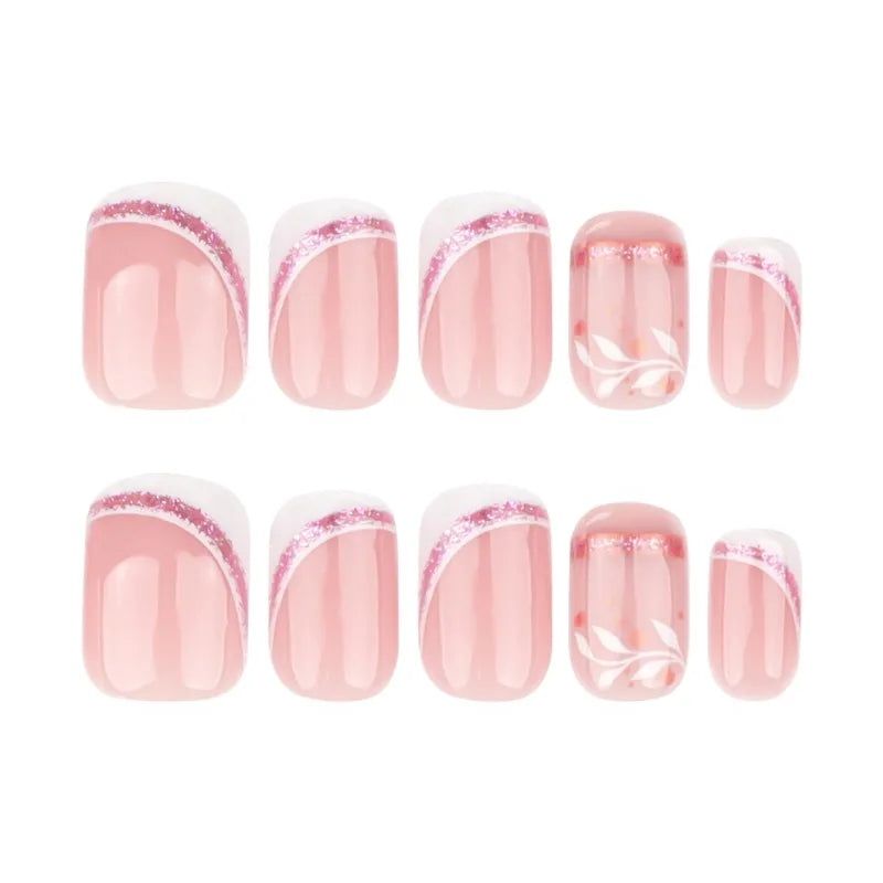 24pcs French Press on Nails with Tools Simple Realistic False Nails Women Short Square Cheap Nail Tips Artificial Finger Nails