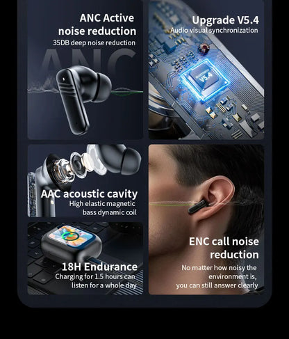 2025 New Wireless Earbuds With Touch Screen In-Ear Earphone ANC Noise Cancellation Long Battery ENC Compatible With IOS Android
