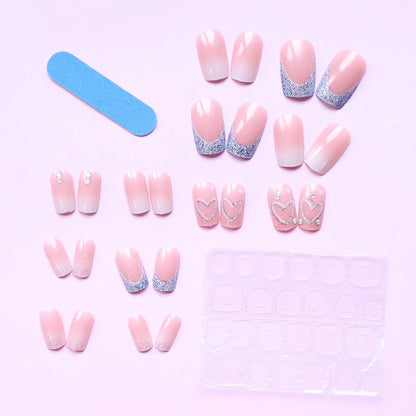 ARTAUG 24PCS Medium pink glitter press on nails and press on full set and press on nails love design sweet and cute