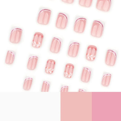24pcs French Press on Nails with Tools Simple Realistic False Nails Women Short Square Cheap Nail Tips Artificial Finger Nails