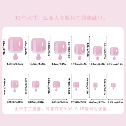 120Pcs Glossy Nude Pink French Press-On-Toenail Set 1*Box Short French Square  Fake Toe Nails Solid-Color Manicure Toenails Tips