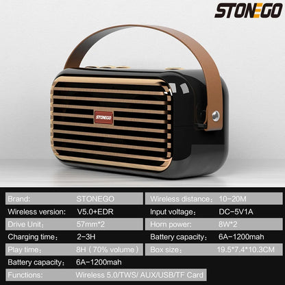 Bluetooth Speaker Wireless Portable Stereo Sound with Deep Bass Treble Wireless 5.0 TWS TF Card USB AUX Audio Input