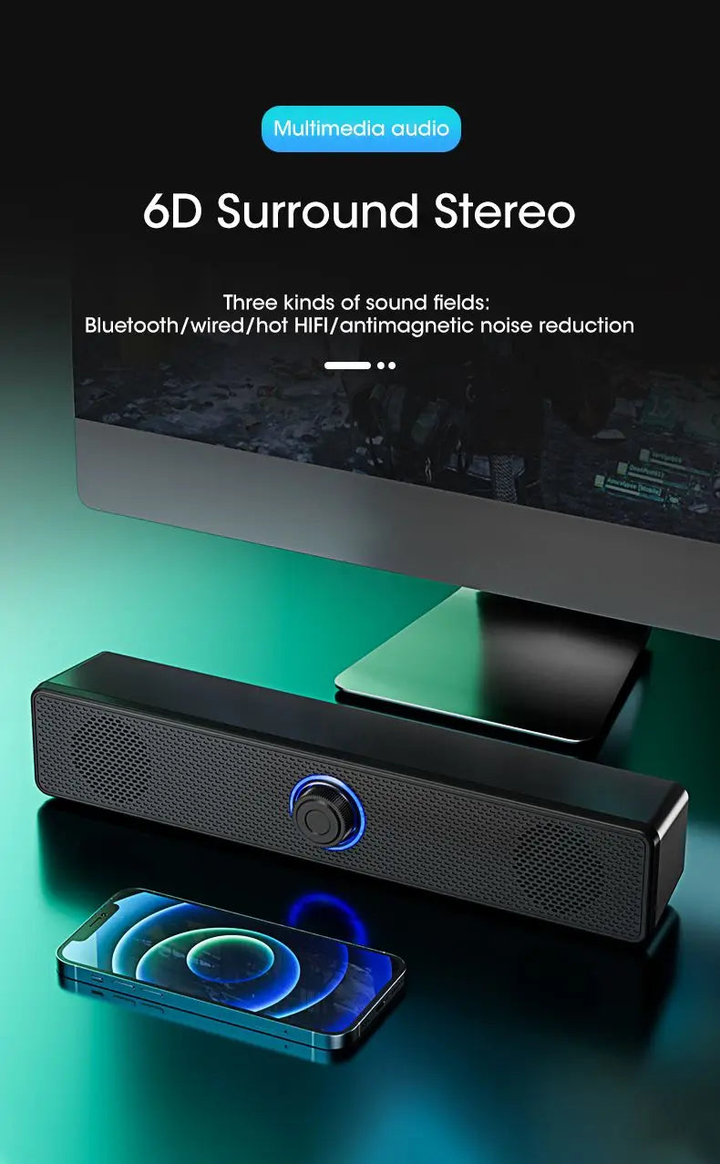 Bluetooth Computer Speakers Wired Surround Sound Bar Stereo Subwoofer Soundbar for Desktop Laptop PC Mini Home Theater System