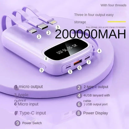BCAK/ flagship store 200000 Milliampere Wholesale Power Bank with Built-in Cable, Mini, Portable, Fast Charging Mobile Power Sup