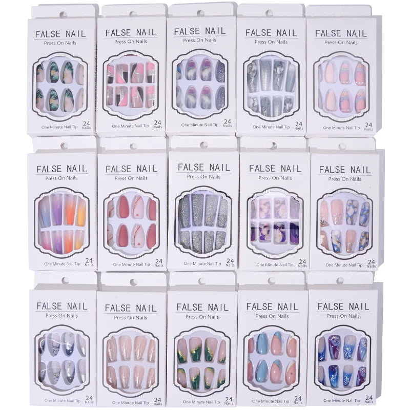 French Nails Press on Nails Acrylic Press on Nails Handmade Thick Press on Nails 3d Art Fish False Nails Remover Fake Nails 24Pc