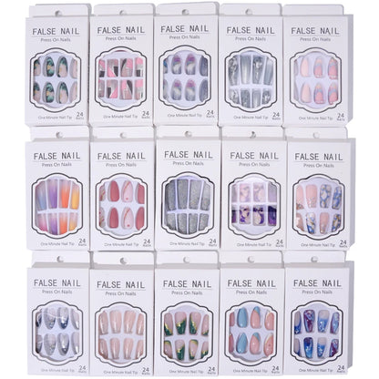 French Nails Press on Nails Acrylic Press on Nails Handmade Thick Press on Nails 3d Art Fish False Nails Remover Fake Nails 24Pc