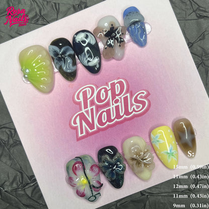10pcs Handmade Press on Nails Cute 3D Banana Nail Art Presson False Nail Thick Acrylic Hand Painted Lemon Almond Press ons Nails