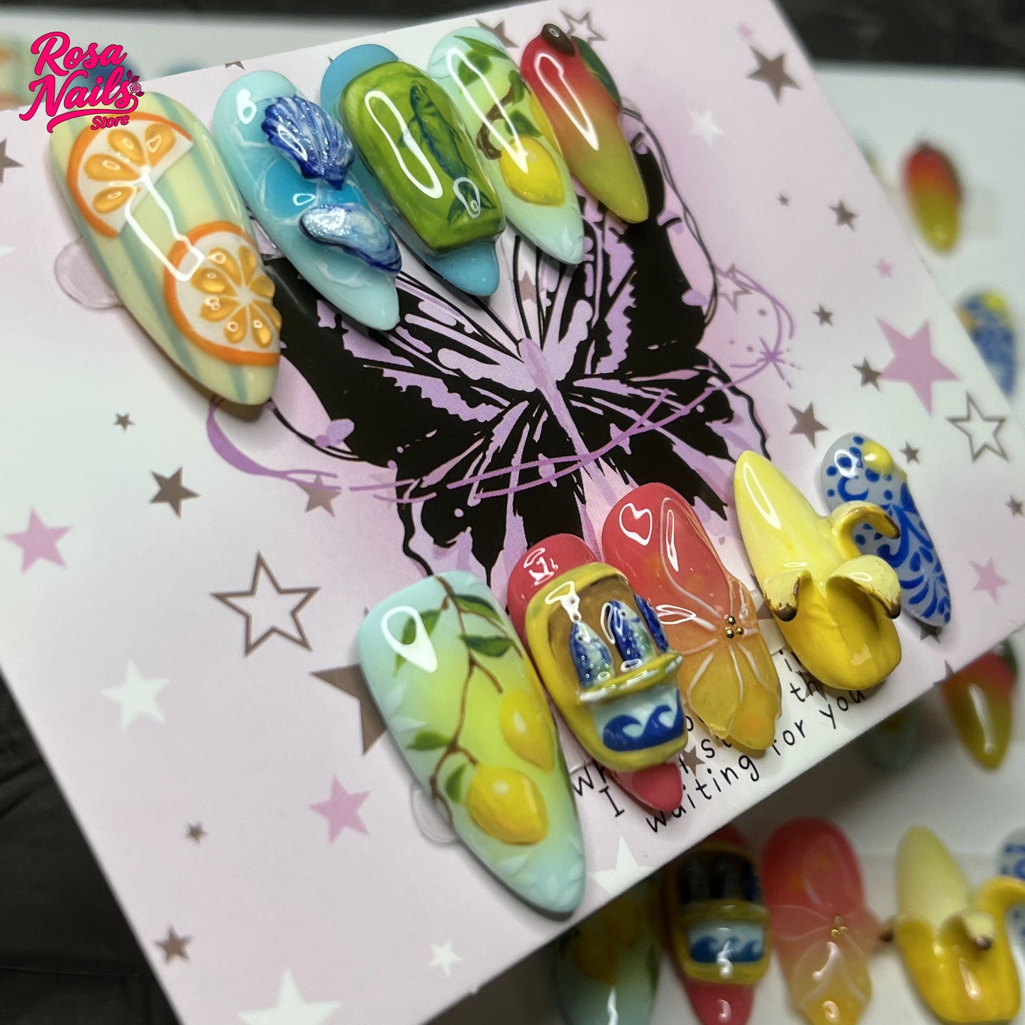 10pcs Handmade Press on Nails Cute 3D Banana Nail Art Presson False Nail Thick Acrylic Hand Painted Lemon Almond Press ons Nails