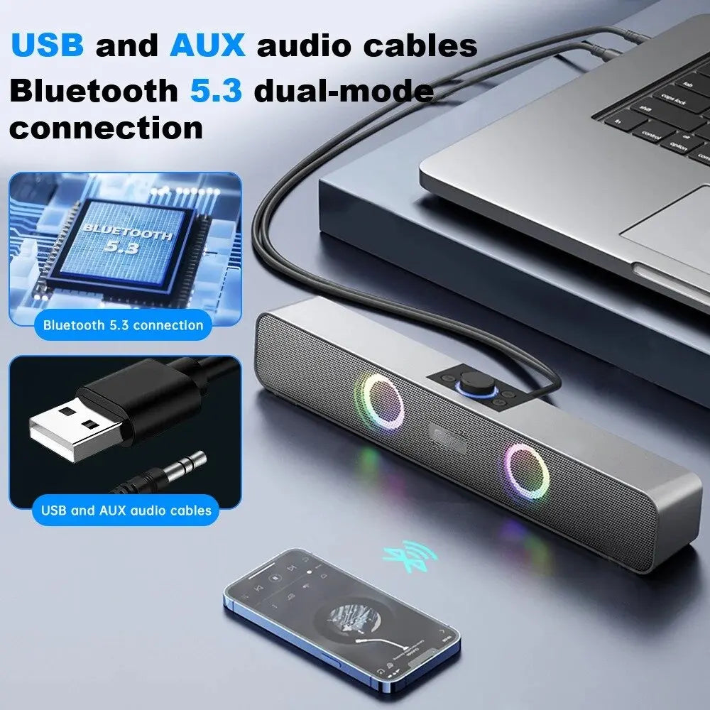 Bluetooth Speaker HD Sound Portable Playback AUX TF Card and USB LED Light Speaker Bluetooth 5.3 Wireless for Home Party Outdoor