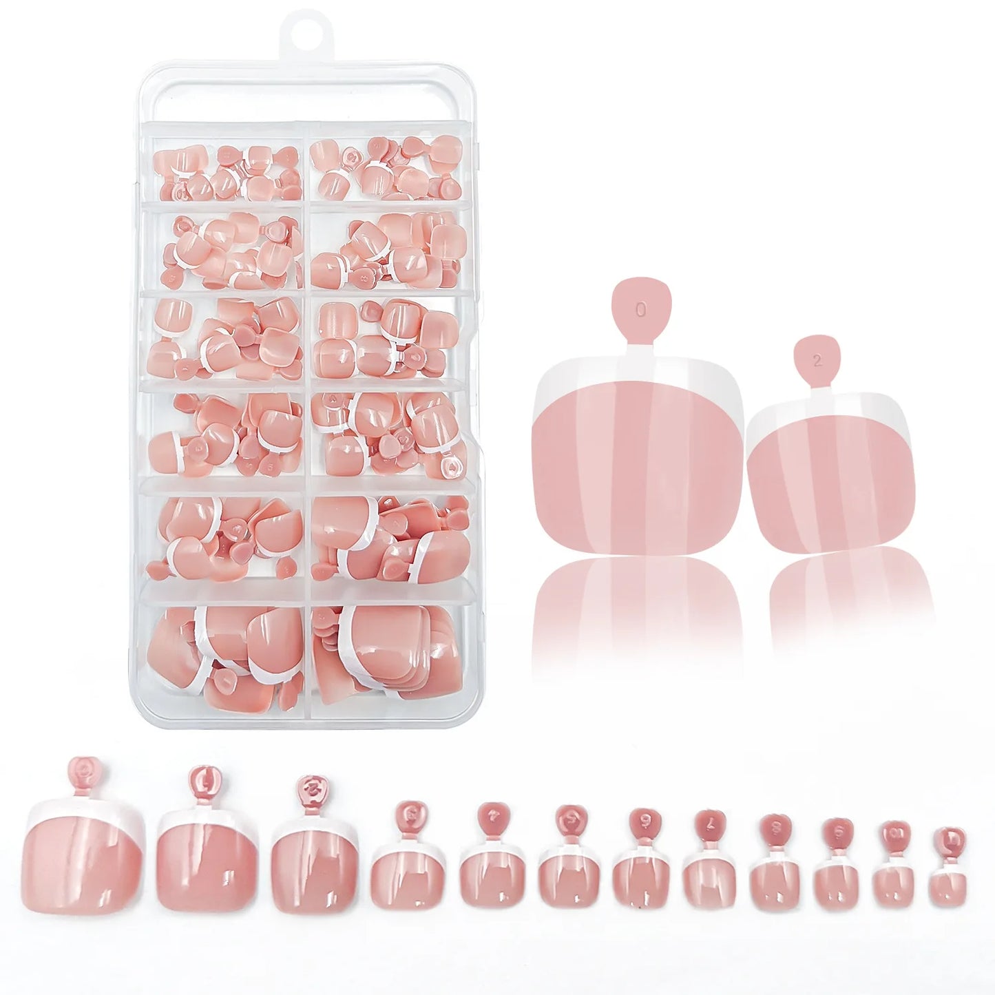 120Pcs Glossy Nude Pink French Press-On-Toenail Set 1*Box Short French Square  Fake Toe Nails Solid-Color Manicure Toenails Tips
