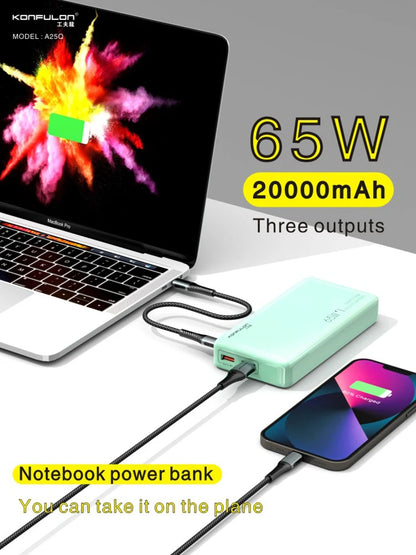 65W Power Bank 20000mAh Portable Charging Powerbank Mobile Phone External Battery PD QC 3.0 Charger 22.5W Poverbank 20000