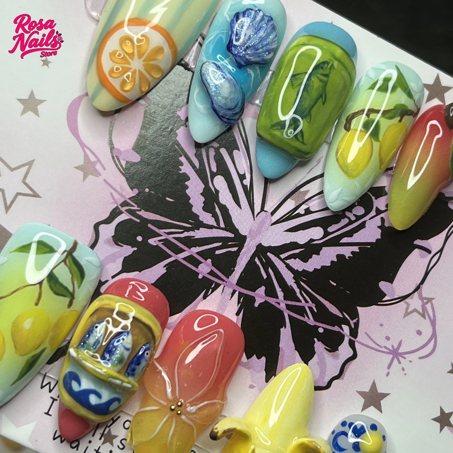 10pcs Handmade Press on Nails Cute 3D Banana Nail Art Presson False Nail Thick Acrylic Hand Painted Lemon Almond Press ons Nails