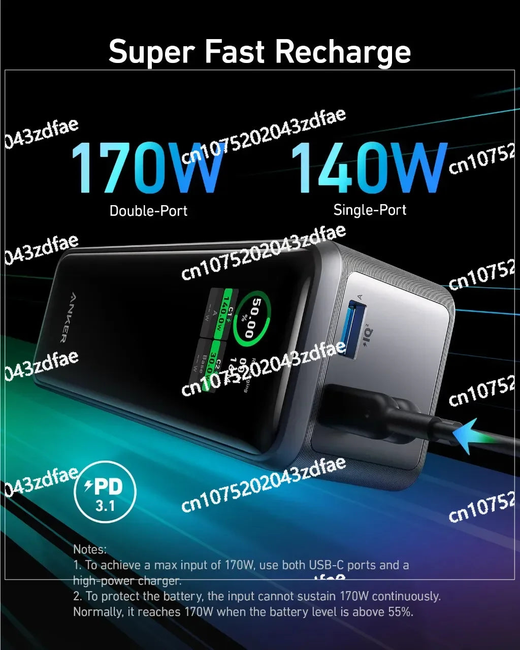 Prime Power Bank 27650mAh 3-Port 140W Max Portable Charger Battery Portable Power Bank Large Capacity 250W for Laptop