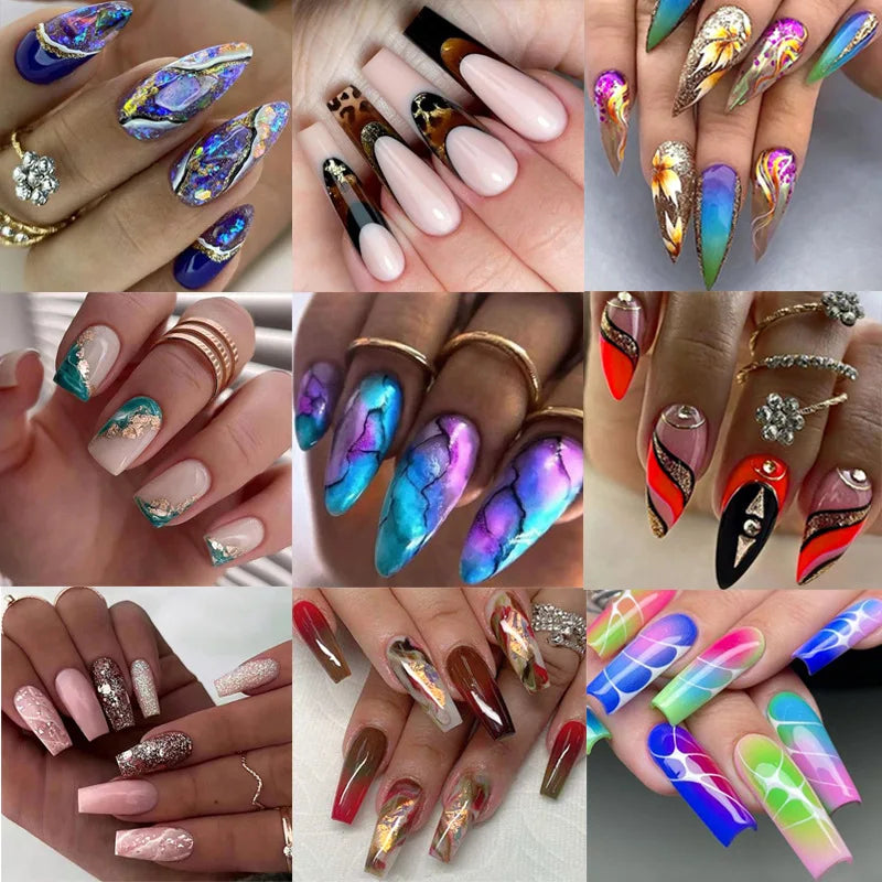 French Nails Press on Nails Acrylic Press on Nails Handmade Thick Press on Nails 3d Art Fish False Nails Remover Fake Nails 24Pc